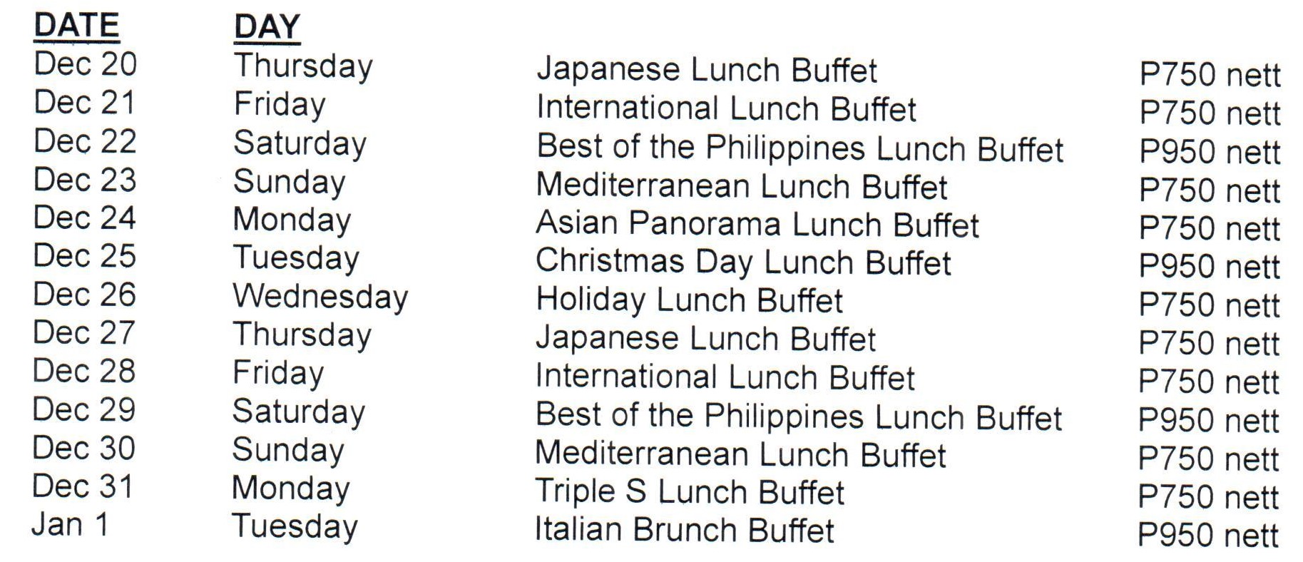 Holiday Lunch Buffet Schedule...jpg